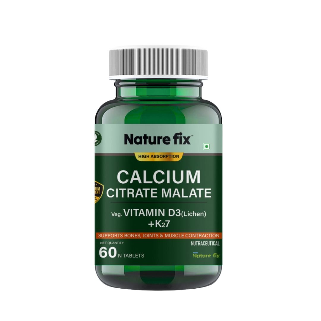 Nature Fix Calcium Citrate Malate with Veg. Vitamin D3 (Lichen) + K27 – Supports Bones, Joints & Muscle Contraction – 60 Tablets