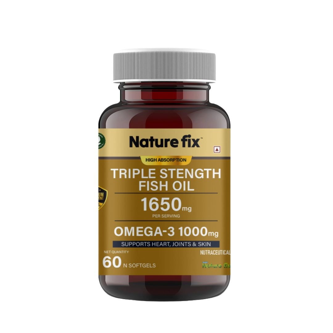 Nature Fix Triple Strength Fish Oil 1650mg – Omega-3 1000mg (Supports Heart, Joints & Skin) – 60 Softgels